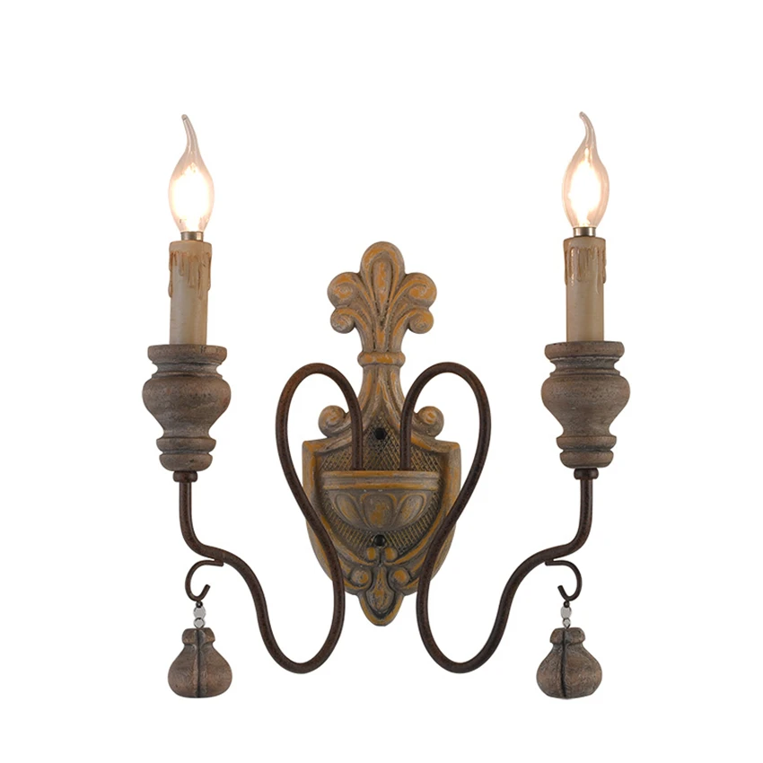 American country wood candlestick wall lamps bedroom aisle balcony retro wall sconces lights living room Mediterranean lighting