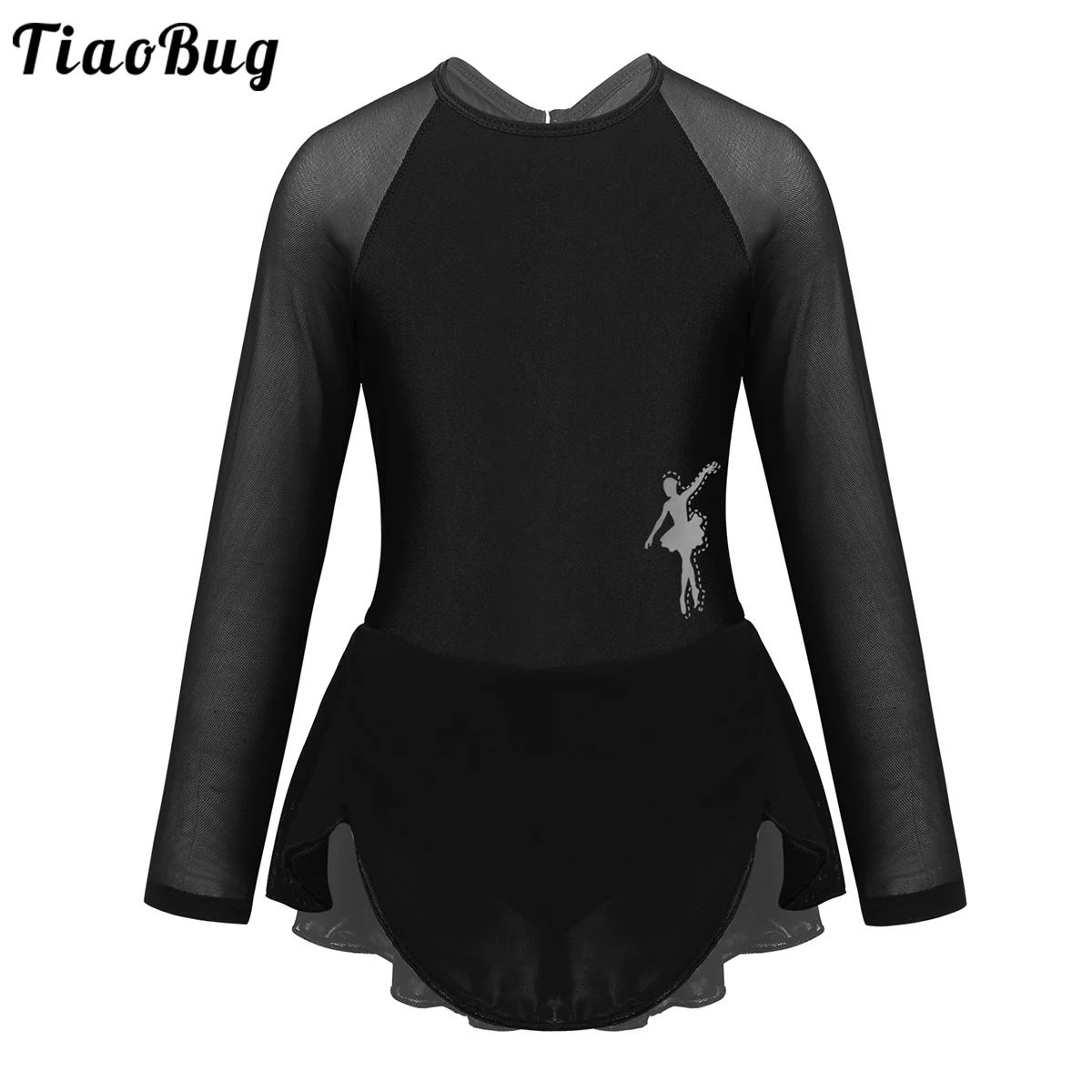 

Summer Kids Long Sleeves Tulle Splice Gymnastics Leotard Girls Ballet Figure Skating Dress Child Stage Performance Dance Costume