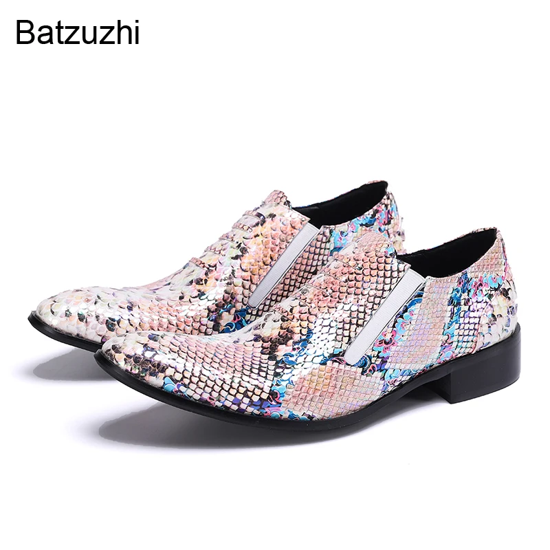 

Batzuzhi Luxury Handmade Men's Shoes Pointed Toe Fashion Pattern Leather Dress Shoes Men Slip on Business/Party and Wedding Shoe