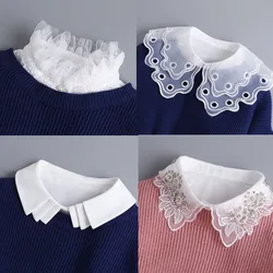 Fashion Cotton Lace Fake Collar Shirt Women Detachable Collar Women's shirt False Tie Lapel Blouse Top галстук  Nep Kraagie