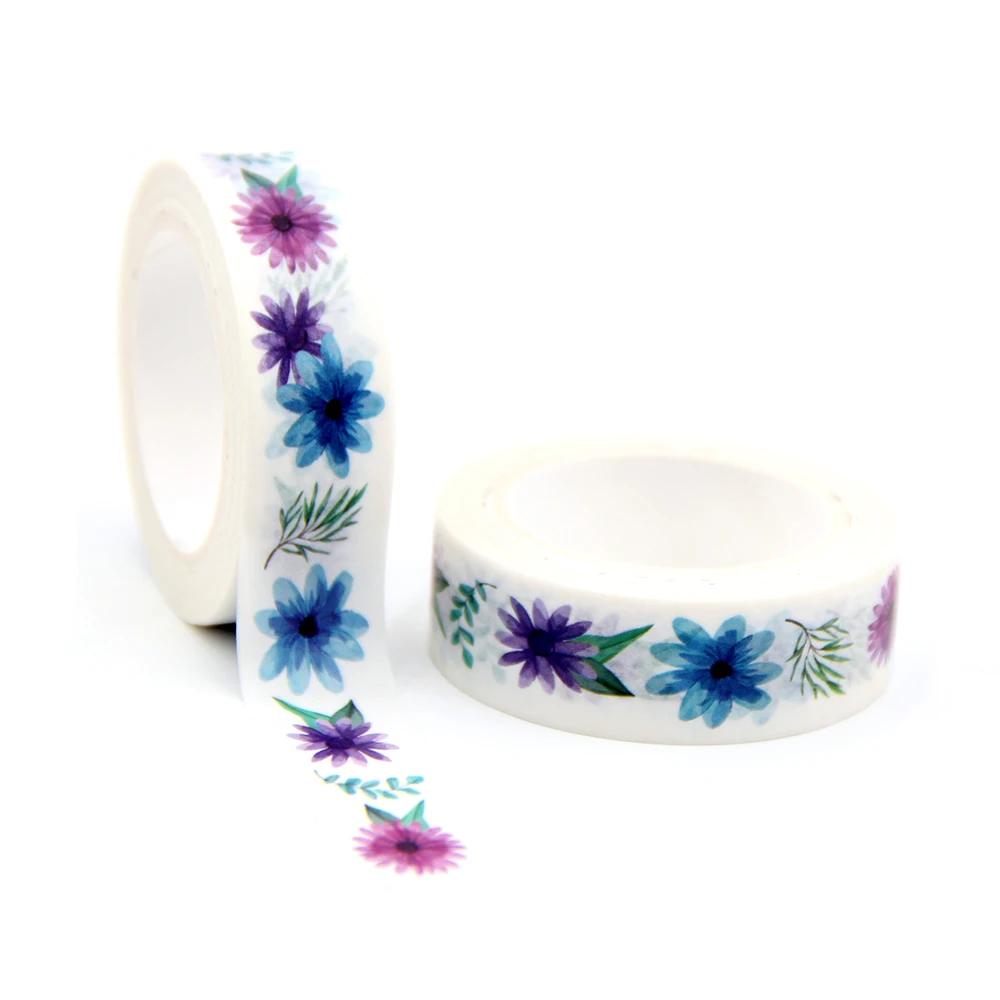 

NEW 1PC 15mm x 10m Watercolour Background with Blue Violet Flowers Washi Tape Scrapbook Paper Masking Adhesive Washi Tape