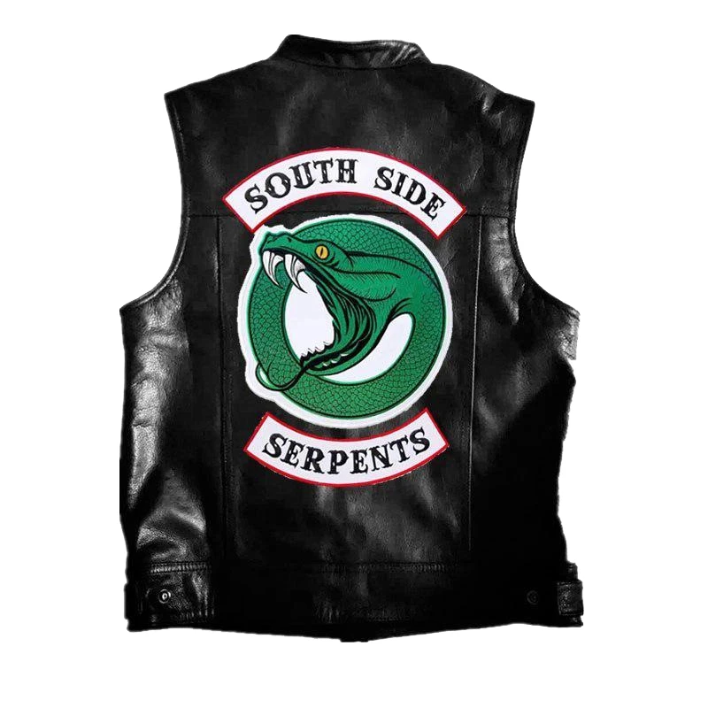 Serpents Waistcoat Sons Cosplay Costume Black Motorcycle Sleeveless Jacket South Side of Anarchy Embroidery Leather Rock Vest