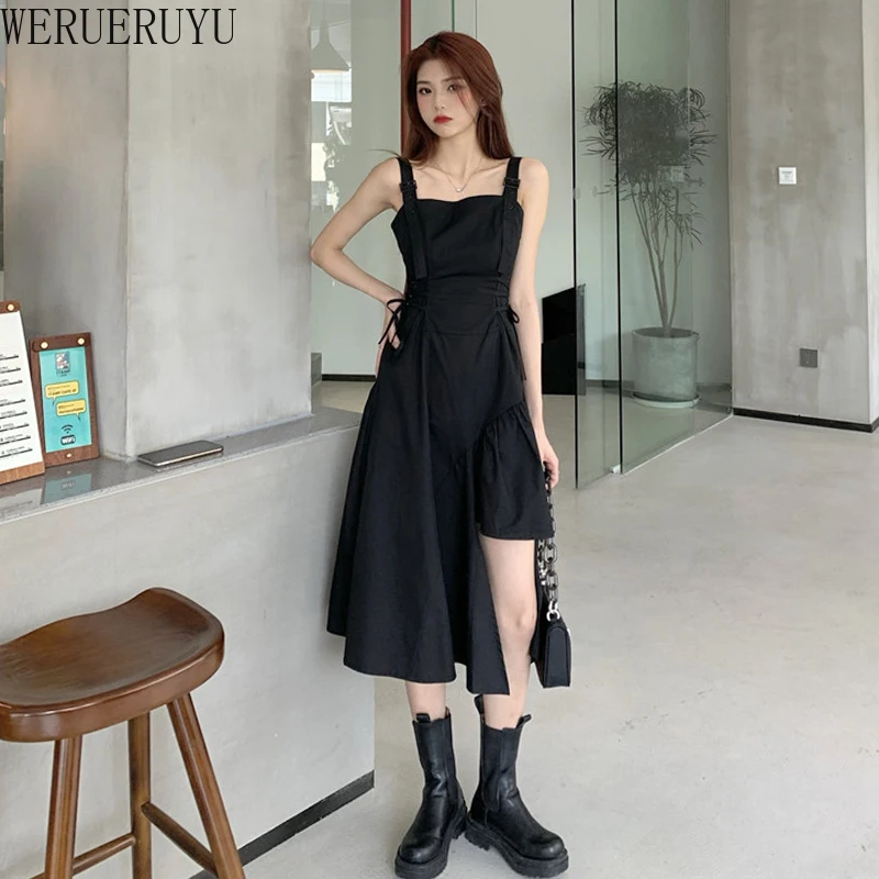 

WERUERUYU Women Sling Dress Casual Solid Spaghetti Short Dress Sleeveless Dress Slips Under Dress Sexy Ladies