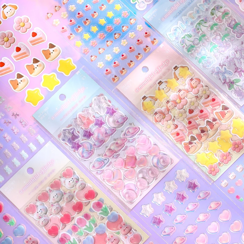 3 Sheets /Pack Beautiful Crystal Epoxy Stickers Planets Stars Gummy Series Cartoon Cute Decoration Stickers