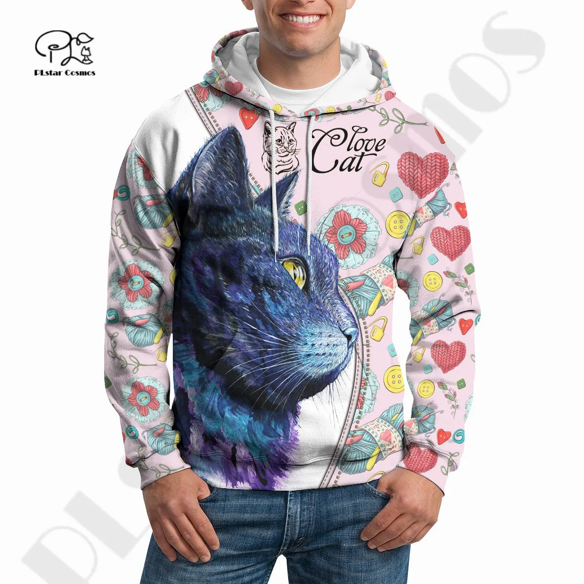 

Новинка, пуловер PLstar Cosmos в стиле Харадзюку для влюбленных домашних животных, 3 dпечатных синих кошек, уникальные толстовки/свитшоты унисекс на молнии