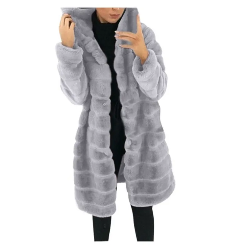 Plus Size Thick Hooded Warm Faux Fur Coat Long Sleeve Furry Long Jacket Winter Fashion Women Faux Fur Coat Outerwear Overcoat