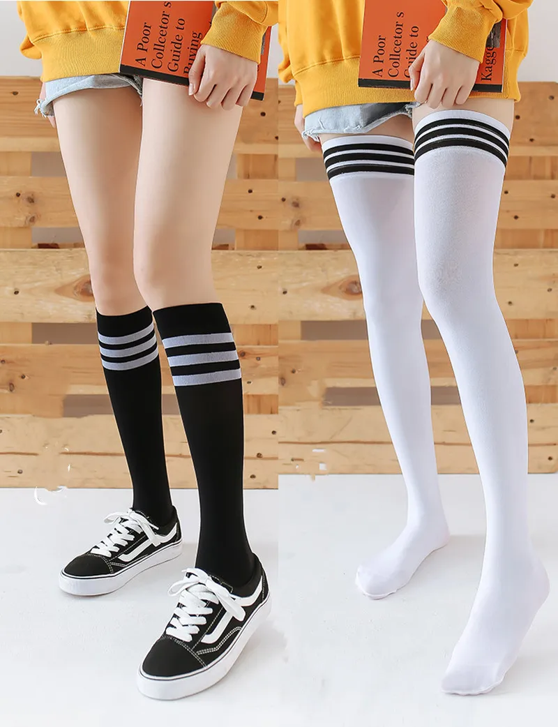 Thigh High Socks Women\'s White Black Stockings Black Over Knee Stockings for School Girls Ladies Long Stocking Knee Socks