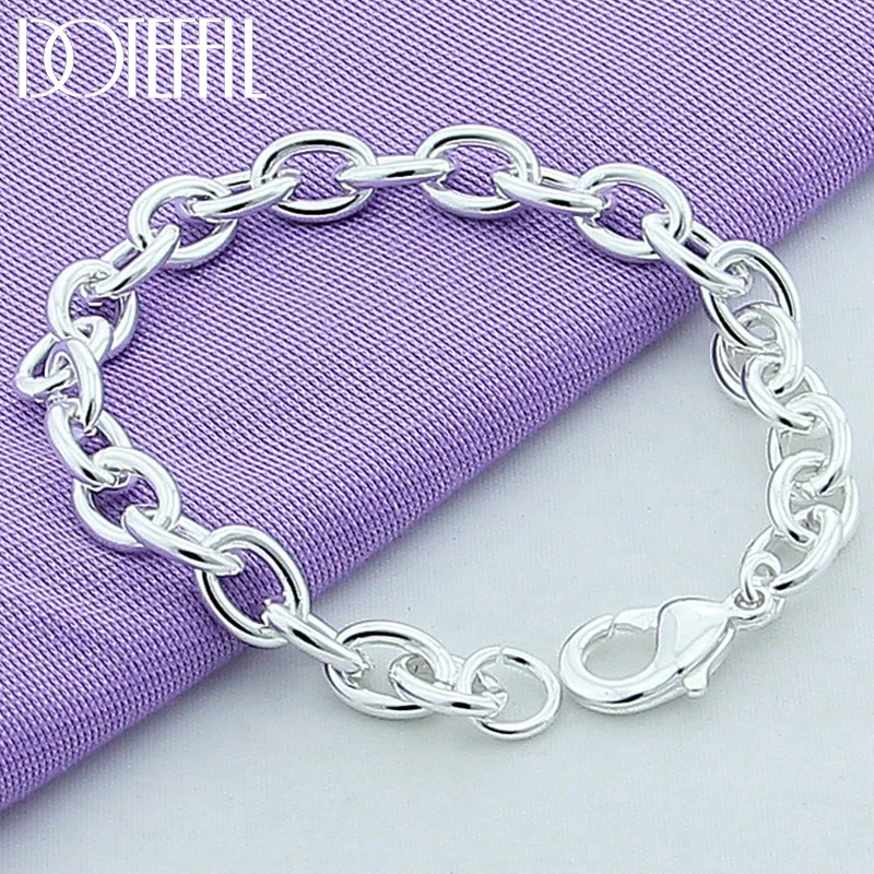 

DOTEFFIL 925 Sterling Silver 8 Inch Basic Chain Bracelet For Woman Men Charm Wedding Engagement Party Fashion Jewelry