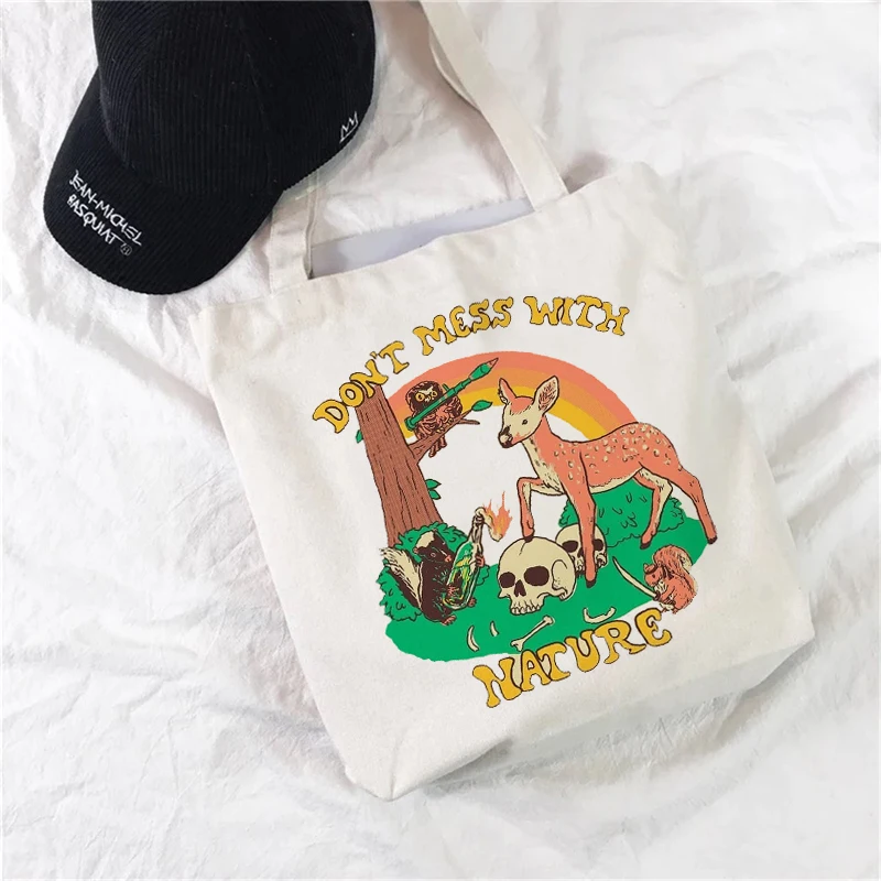 Kawaii Raccoon Letter Print Tote Bag Manga Shopper Bags Handbags Shoulder Bags Canvas Bag Casual Shopping Girls Women Elegant