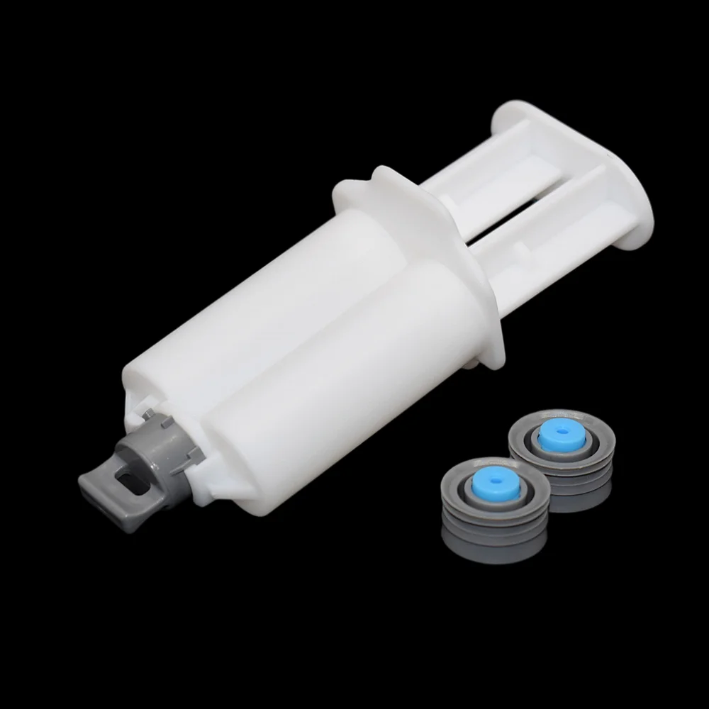 Empty Double-Barrel Adhesive Cartridge Syringe 25ml AB Glue Tube 1:1 Mix Ratio with 2pcs Sealing Pistons and 1pc Hand Plunger