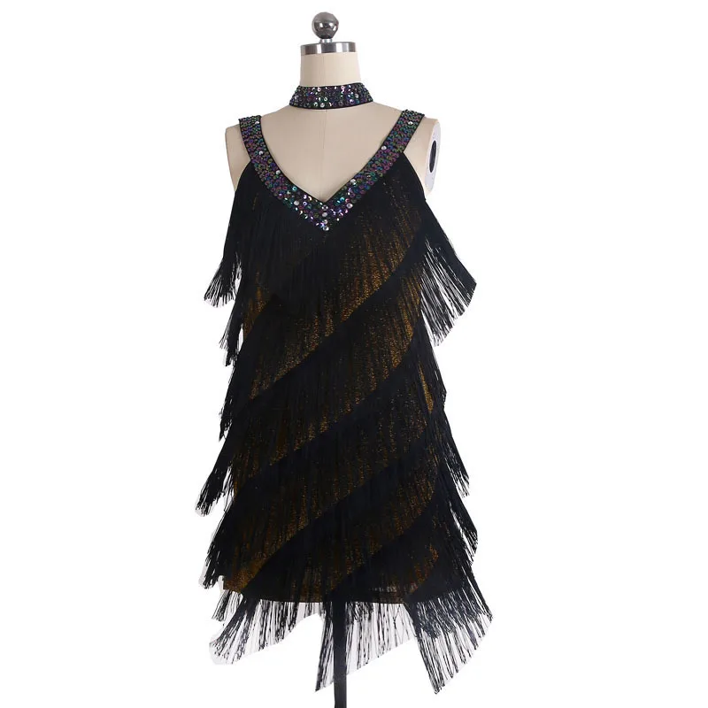 Vestido Flapper de gran Gatsby para mujer, disfraces de actuación de baile de los años 1920, flecos, lentejuelas, Salsa latina