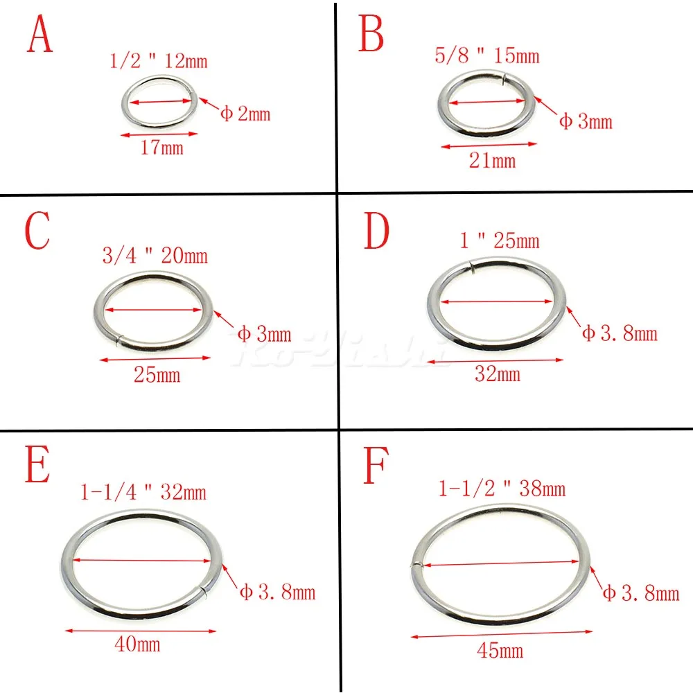 5 Pcs/Pack O rings Metal Non Welded Nickel Plated Collars Round Loops Belt Buckle Package Accessorie 12mm-38mm