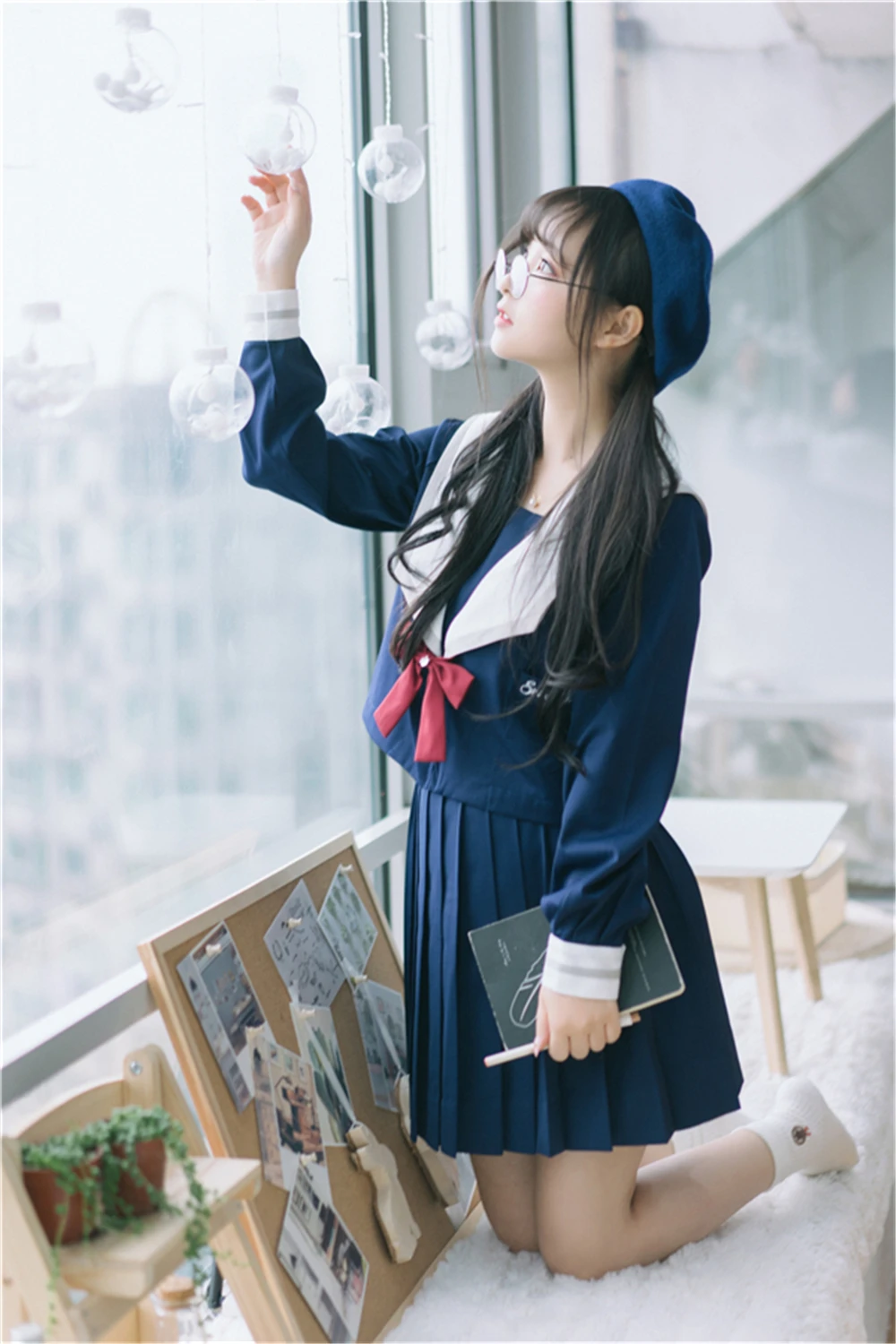 New Japanese JK Uniform Girls Snow White Costumes School Uniforms Spring Autumn Short/Long Sleeved Shirt Navy Skirt With Bow