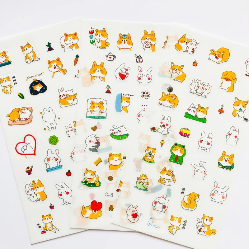6 Sheets /Bag Friend Puppy Shiba Inu & Rabbit DIY Decorative Stickers Stick Label