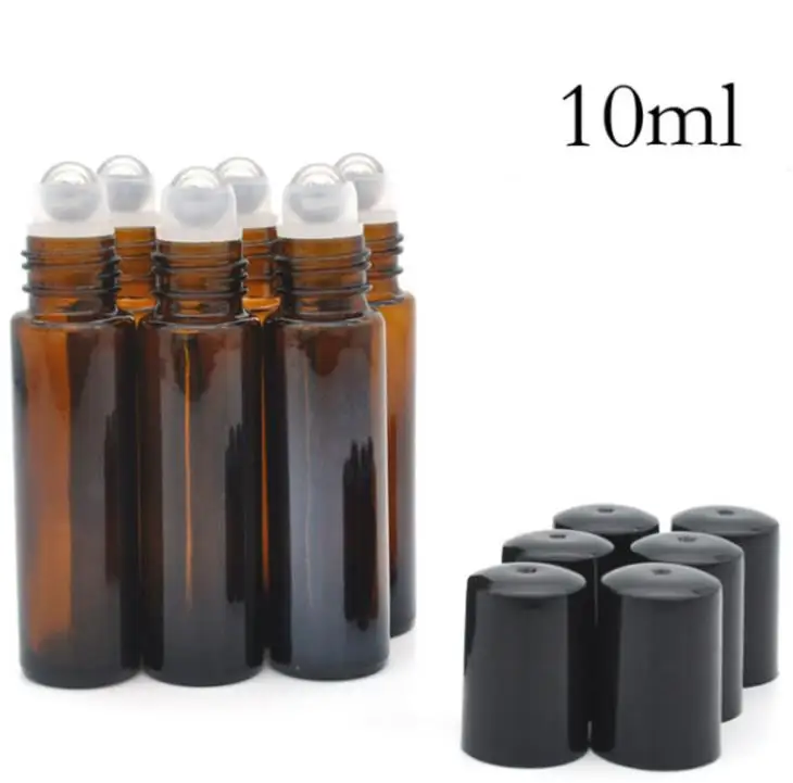 200pcs/lot 10ml Amber Roll On Roller Bottle for Essential Oils Refillable Perfume Bottle Deodorant Containers SN408