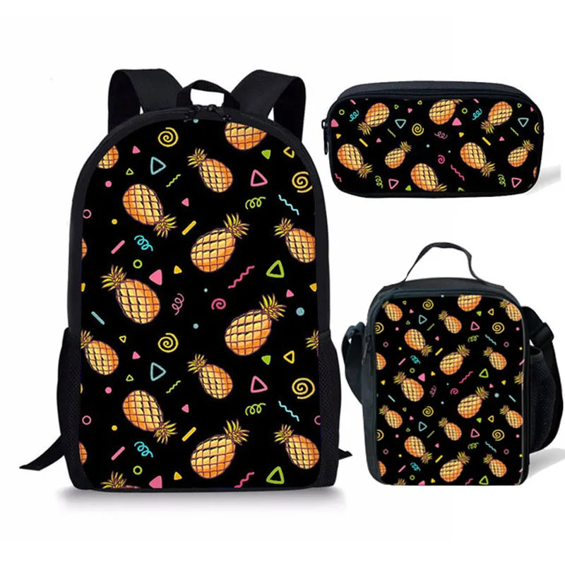 Pineapple Print Boys Girls Kids Backpack Student School Bag Book Bags Black College Laptop Schoolbag for Women Men