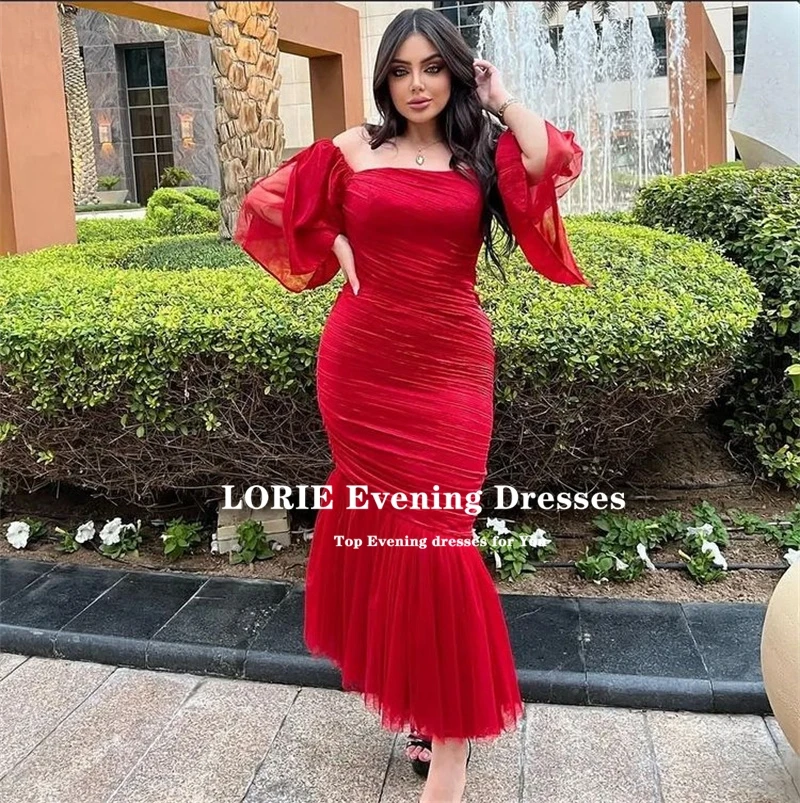 LORIE Puff Sleeves Evening Dresses Tulle Pleat Mermaid Ankle-Length Prom Dress Celebrity Dresses Party Gowns Robes De Cocktail