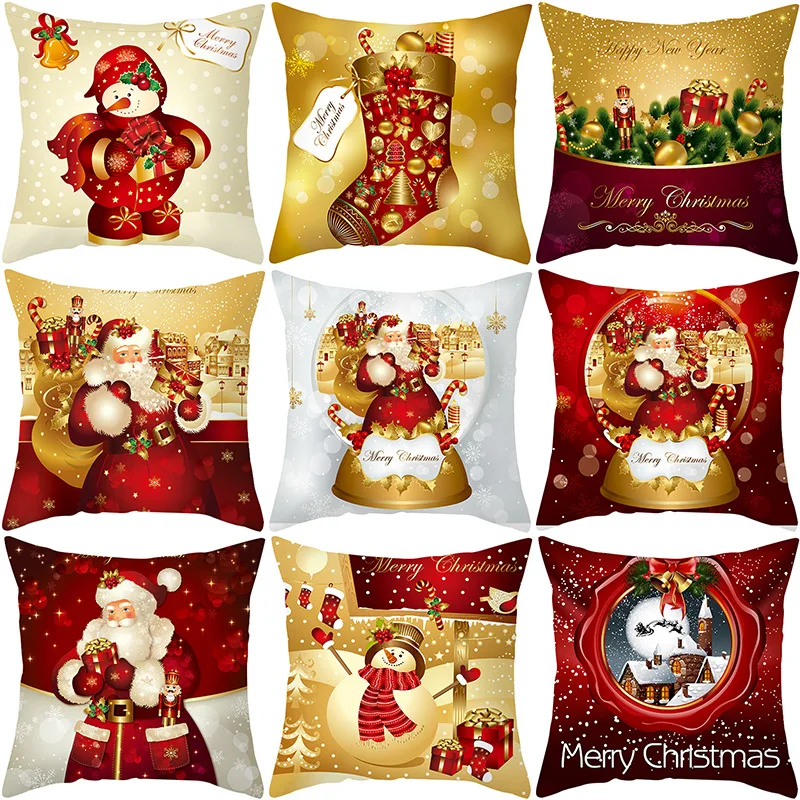 

Nordic Christmas Pillowcase Golden Cartoon Santa Claus Series Office Sofa Cushion Pillow Case Decorative Pillows Home Decor