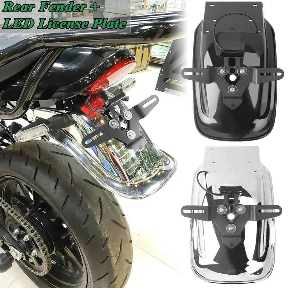 

For Kawasaki Z900RS 2018-2024 Motorcycle Rear Tire Hugger Fender Mudguard Splash Guard Cover with License Plate Holder LED Light