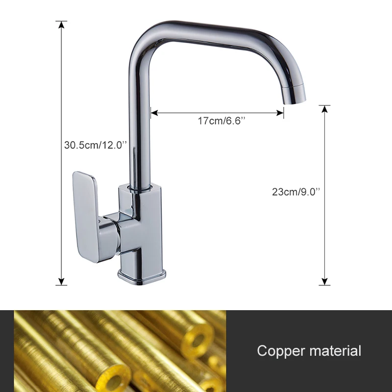 ELLEN Kitchen Faucet 360 Degree Rotation Single Handle for Kitchen Sink Mixer Tap Copper Chrome Finish FYNK02