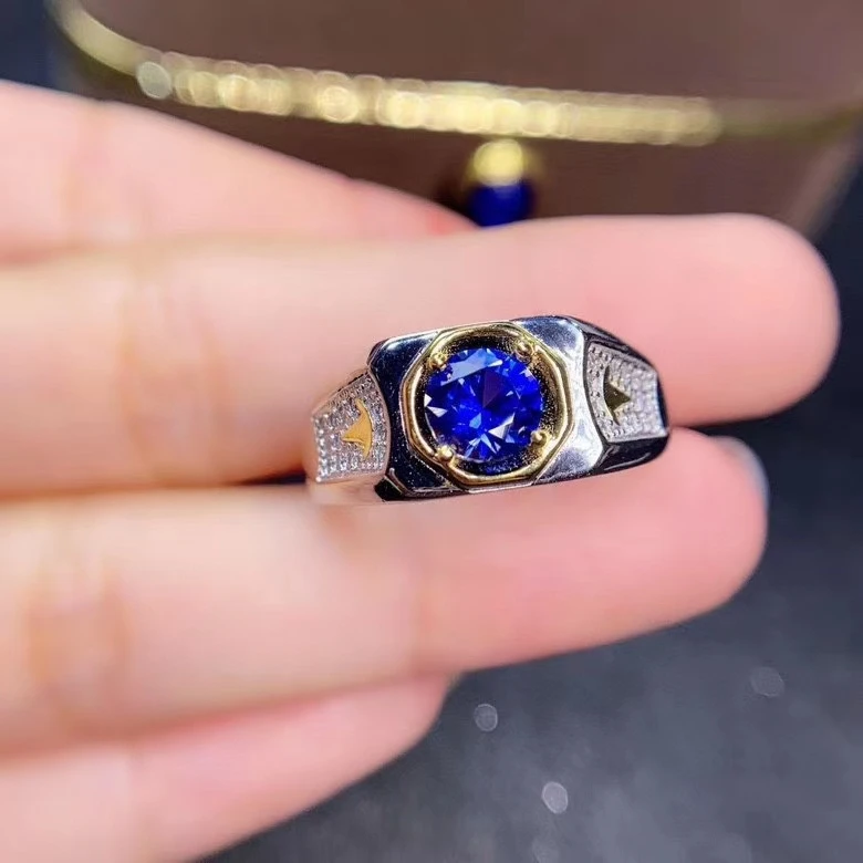 exquisite royal blue sapphire gemstone ring for men ring natural gem good cut 925 sterling silver birthday gift size 6x6mm - view 4