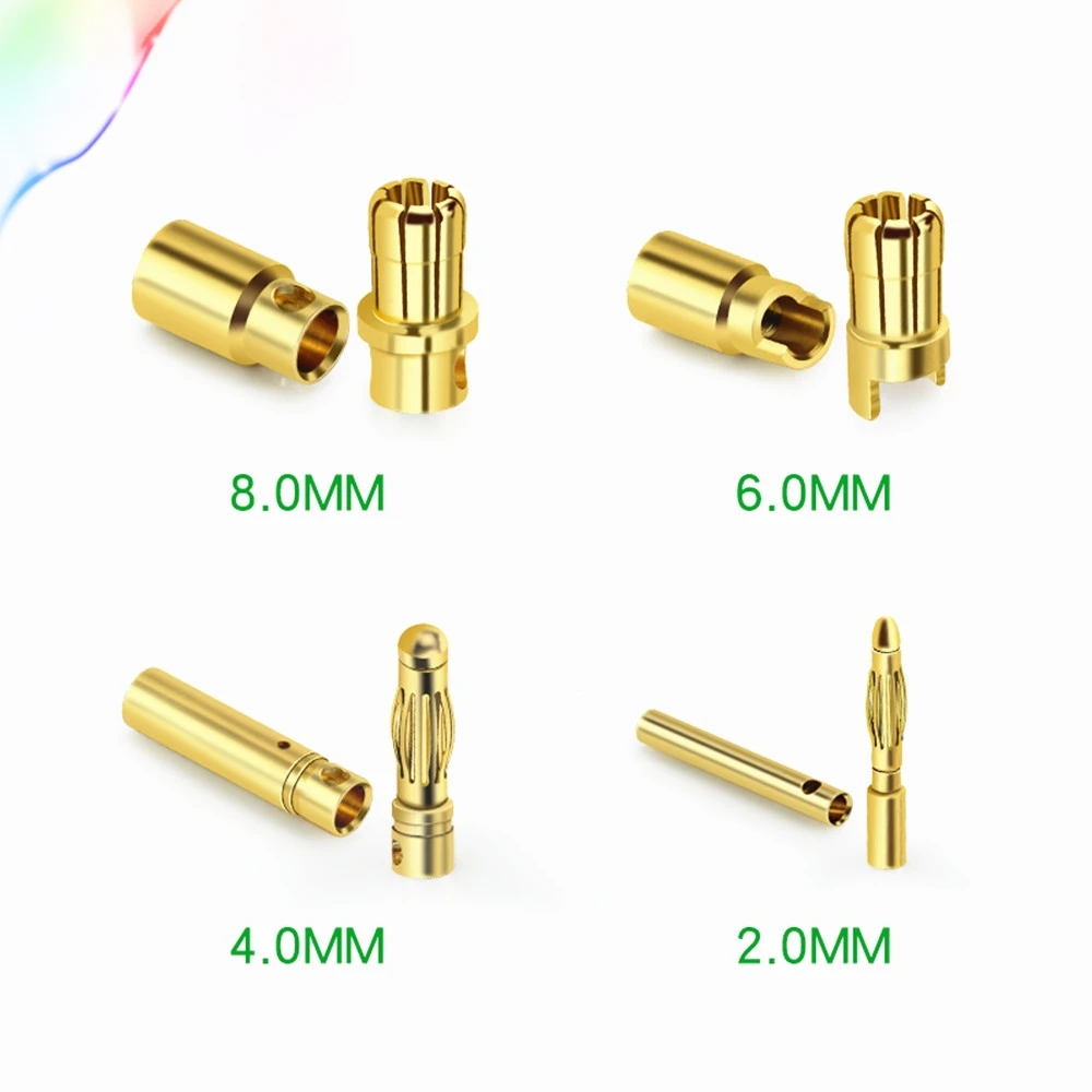 5 pair/lot 2/3/3.5/4/6/8mm Gold Copper Brushless Motor Banana Plug Bullet Connector Plated For ESC Battery