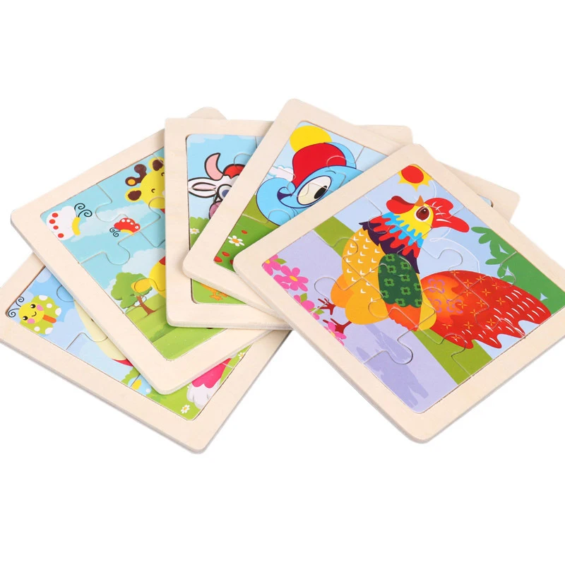 11X11CM Kids Wooden Puzzle Cartoon Animal Traffic Tangram Wood Puzzle Toys Educational Jigsaw Toys for Children GiftS