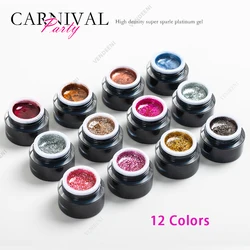 Vendeeni Japanese 12 Colors Glitter Gel Nail Polish Shiny Nail Art Platinum Metal Effect Soak Off UV Gel for Nail Art Design