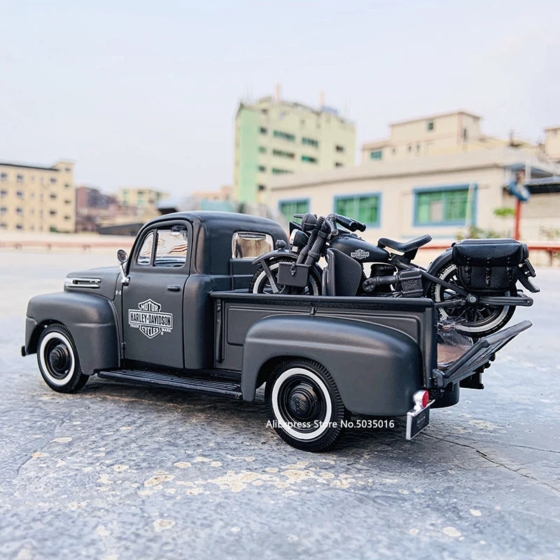 Maisto 1:24 1948 Ford F-1 pickup truck + motorcycle die-casting simulation alloy car model crafts decorative collection of toy t