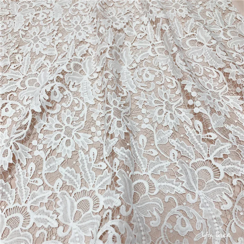 2020 Latest Off white Gorgeous Wedding dress Guipure Embroidery French Lace Cloth Needle work DIY sewing Needle work Material