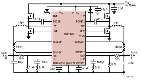 LTC3890 LTC3890EGN-3 LTC3890IGN-3 LTC3890HGN-3 LTC3890MPGN-3 - 60V Low IQ, Dual, 2-Phase Synchronous Step-Down DC/DC Controller