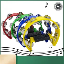 Single Half Moon Tambourine Percussion Musical Instruments Hand Bells Party Play With Hand Grip Rattle Percussion Accessories