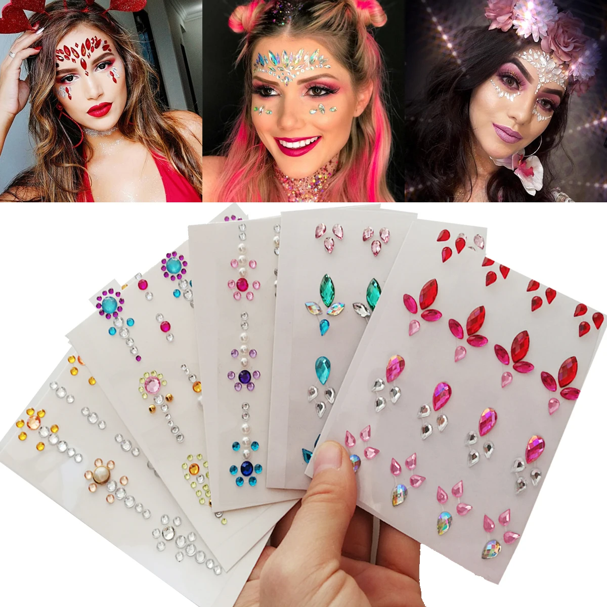 Oogschaduw Gezicht Diamanten Festival Lichaamsdecoratie Juwelen Stickers Zelfklevende Nep Tatoeages Make-Up Strass Nagel