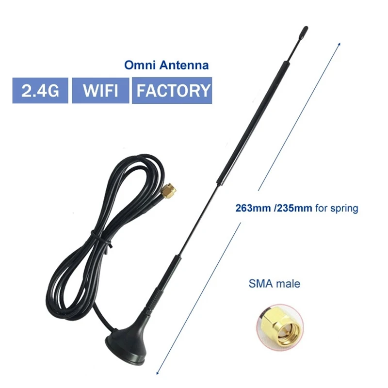 

Антенна RP-SMA 2,4 ГГц Магнитная основа SMA штекер Внешняя всенаправленная антенна Медь с высоким коэффициентом усиления 12 дБИ WiFi Bluetooth NB-IoT Сетевая карта