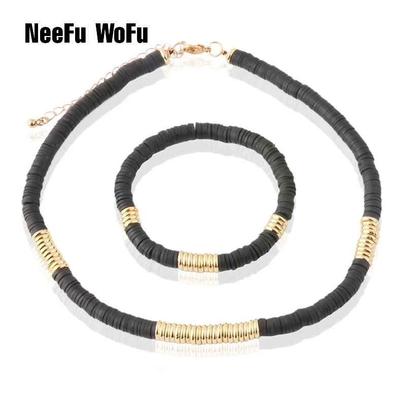 NeeFu WoFu bead Bracelet Set of chains Soft pottery Bracelets For Women Nationality stainless steel Bracelet Beach Jewelry