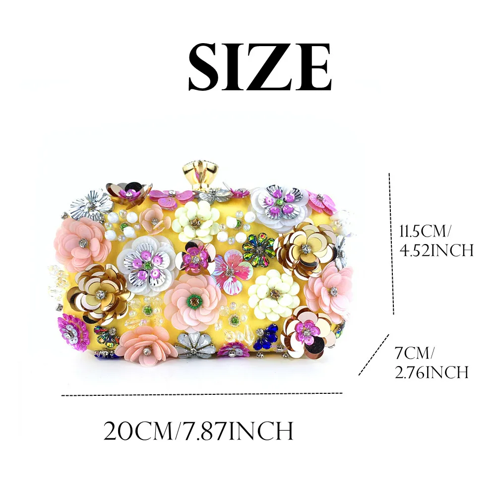 Amiqi Women Embroidery Beaded Flower Full Dresses Metal Frame Party Evening Clutch Bag Purse Wallet