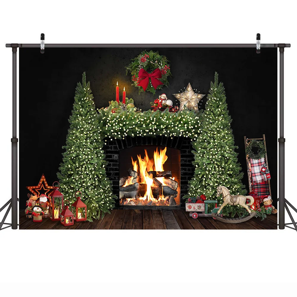 غرفة الموقد خلفية الصورة أشجار عيد الميلاد إكليل اللعب الشتاء صورة خلفية عيد الميلاد الأسود المهنية التصوير استوديو