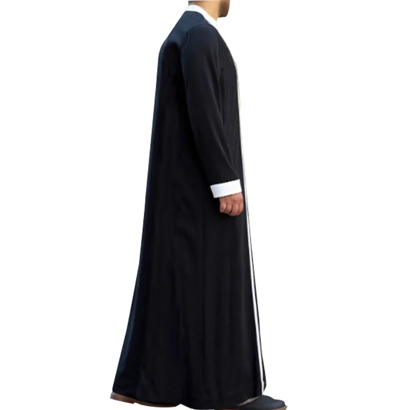 Fall Men Solid Color Jubba Thobe Saudi Arab Long Sleeve Abaya Islamic Clothing Robe Kaftan Muslim Robe for Pakistan Pray Dress