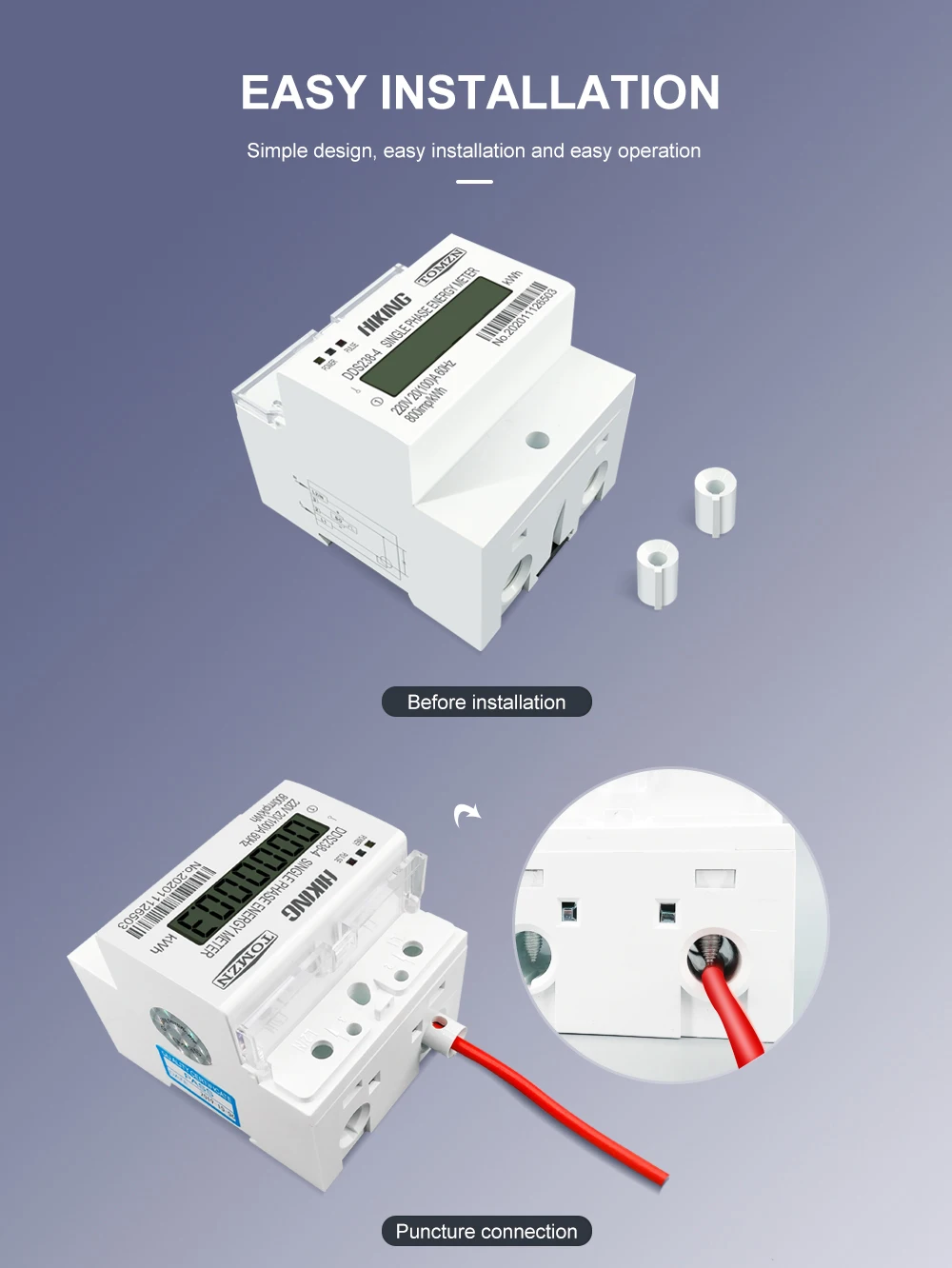 20(100)A 220V 60HZ Single phase Din rail KWH Watt hour din-rail energy meter LCD