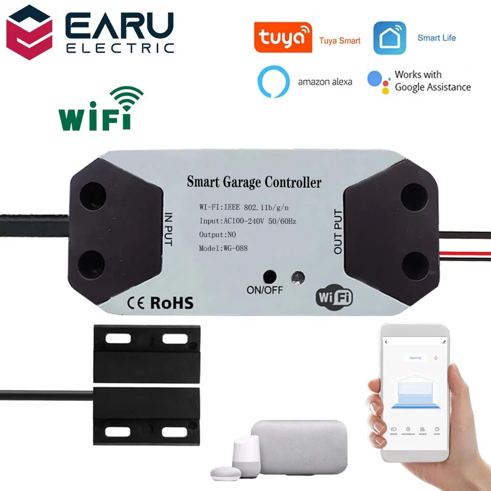 

WiFi Smart Garage Door Opener Controller Switch Works With Alexa Echo Google Home by Smart Life Tuya APP Voice Remote Control