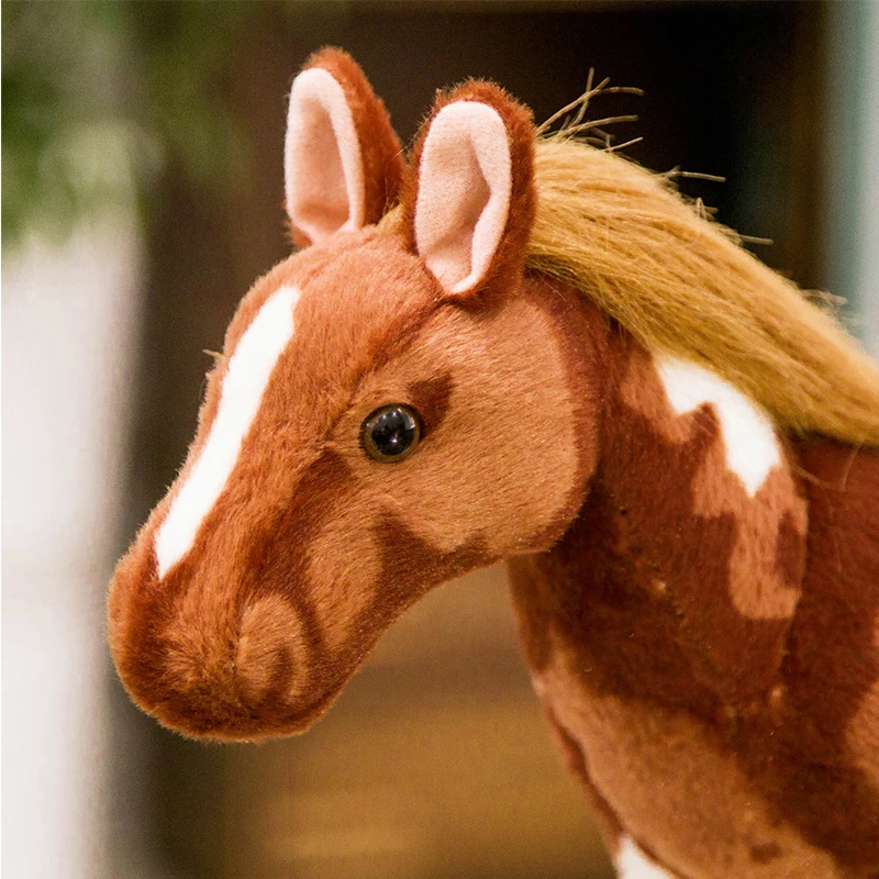 Juguetes de peluche de caballo de simulación, muñeco de Animal de peluche suave y realista, juguete de caballo de pie, regalo de cumpleaños para niños, decoración del hogar