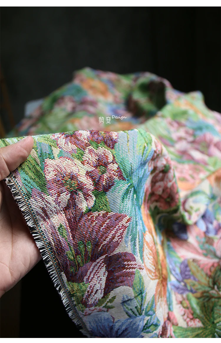 Retro Vintage Big Flower Jacquard Fabric for Dress Bag Sewing Designer Fabric Sofa Chair Furniture Upholstery Fabric Half Yard