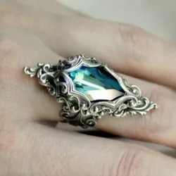 Womens Ladies Aquamarine Elegant Diamond Ring Anniversary Gift Engagement Bridal Wedding Rings Jewelry