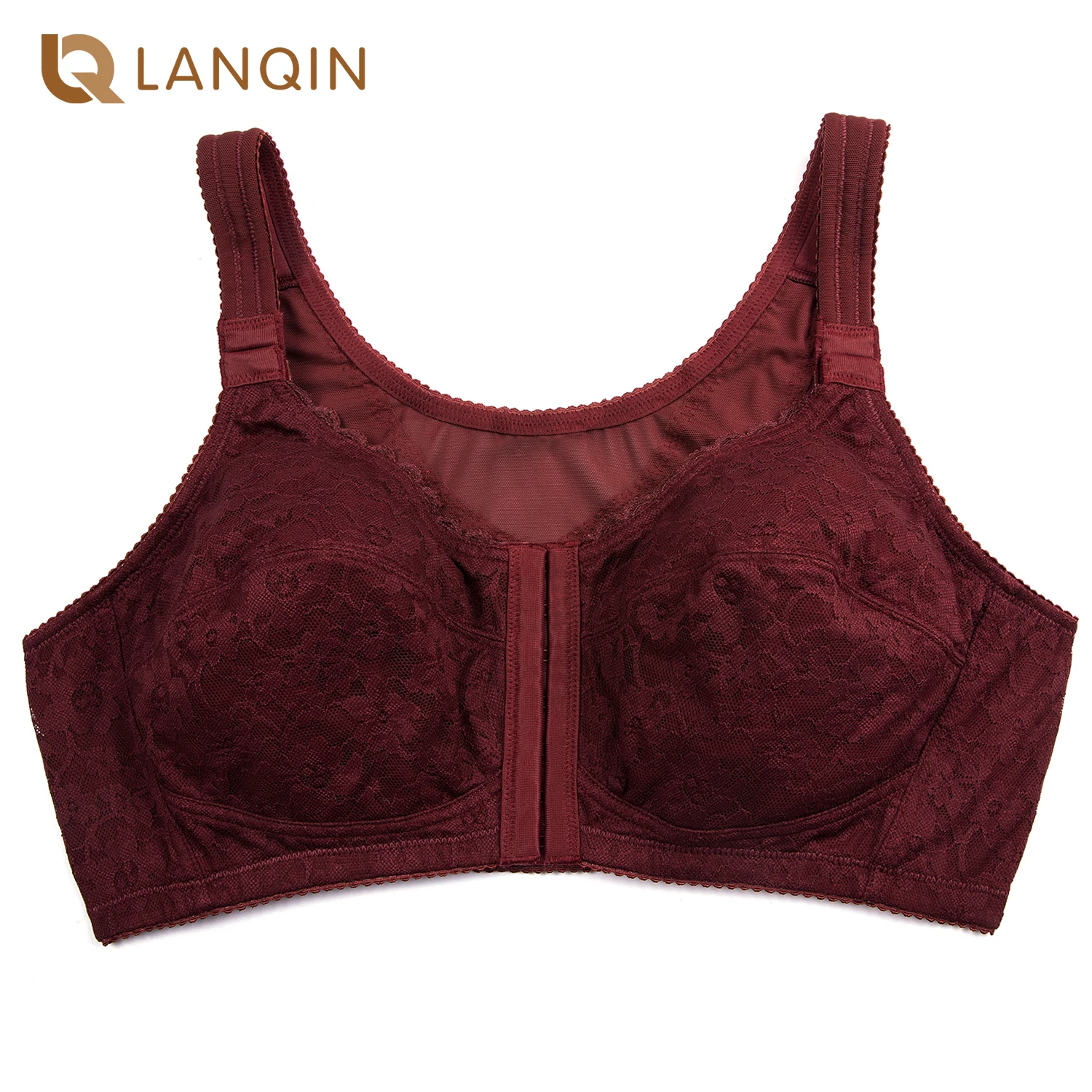 Women's Front Closure Posture Wirefree X Back Support Delicate Floral Lace Bra Cotton Wirefree Back Support Lingerie