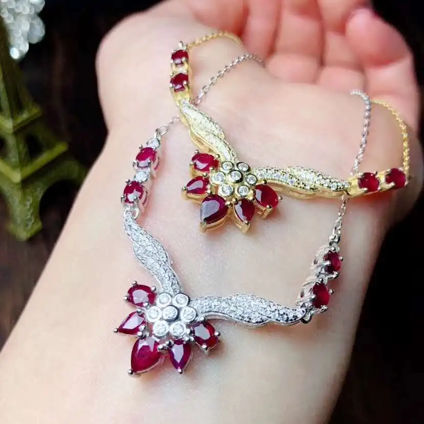 

Ruby Pendant Natural Real Ruby necklace For Women S925 sterling silver Pendant