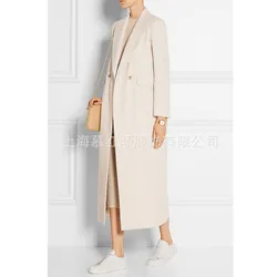 Women Winter Coat Wool 2025 New Double breasted cashmere Vintage Elegant jacket Fashion Outerwear White X-Long Coat Female