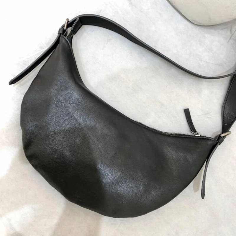 Women Casual Shoulder Bags Handbag Genuine Leather Half Moon Messenger Purse Underarm Euro Cool Female Subaxillary Bags