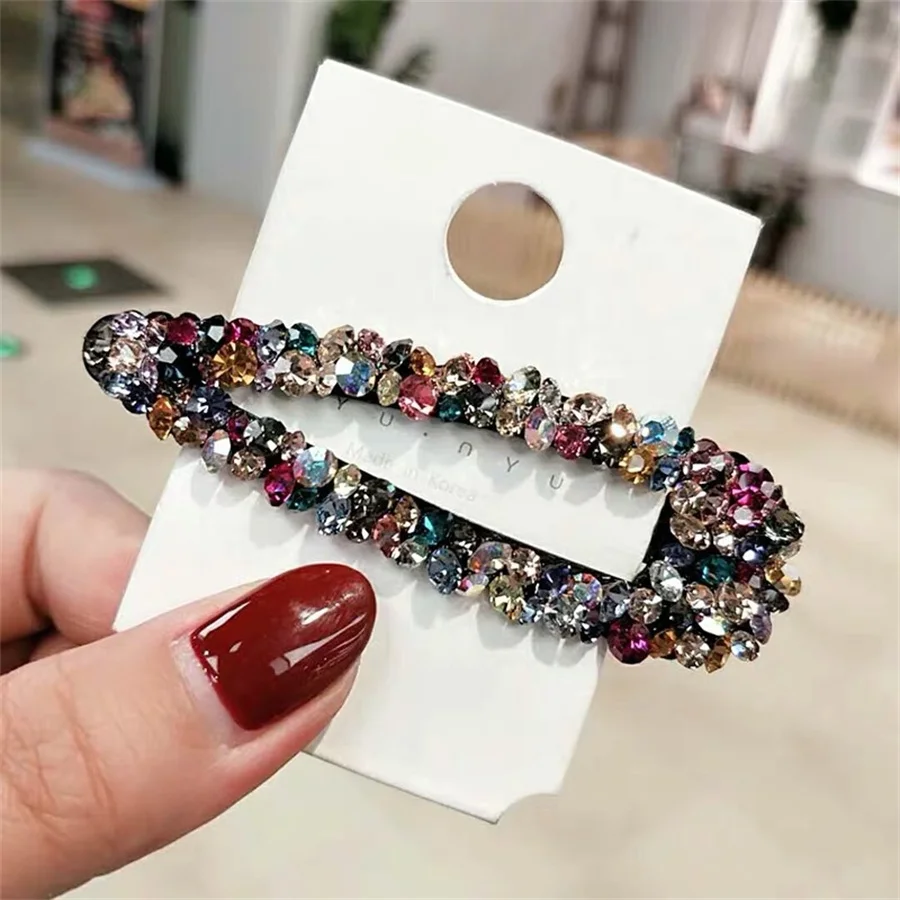 Handmade Rhinestone Hair Clips Pin For Women Fashion Geometric Flower Barrettes Headwear Girls Sweet Hairpins Hair Accessorie