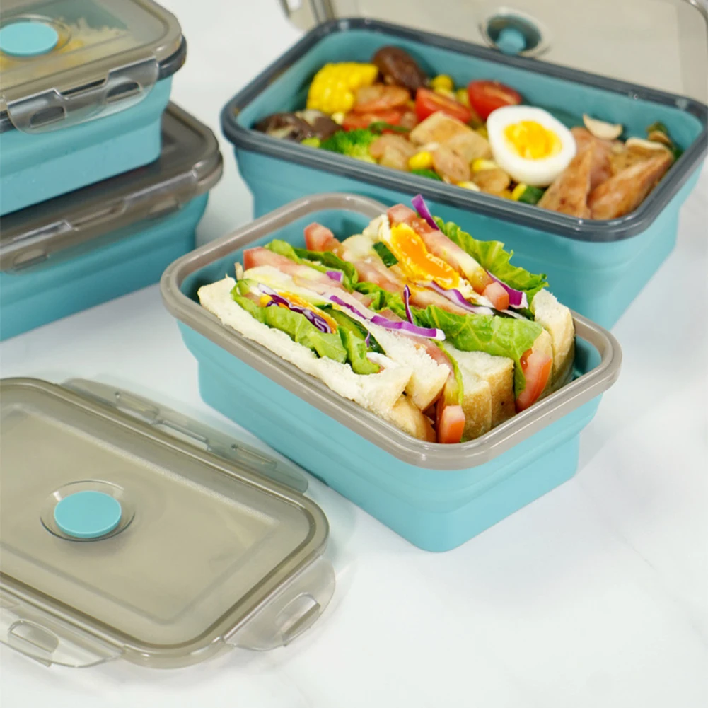 سيليكون علب غداء قابلة للتقسيم الغذاء تخزين الحاويات للطي Microwavable فرن بينتو المحمولة في الهواء الطلق نزهة التخييم عبوة طعام