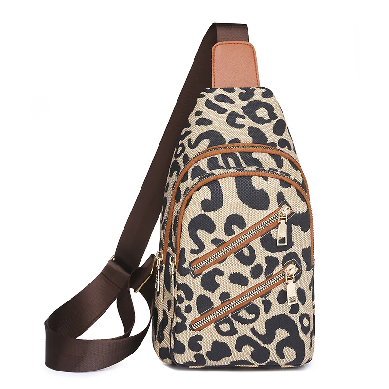 Bags for Women Leopard Print Skin Women Chest Pack Female Sling Bags Crossbody Waterproof Shoulder Casual Pu Leather Messenger